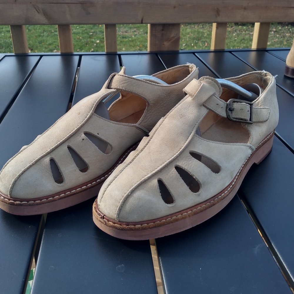 Men's Vintages Roots Leather Shoes, Sandals, Size 10.5D, Light Tan / Nude